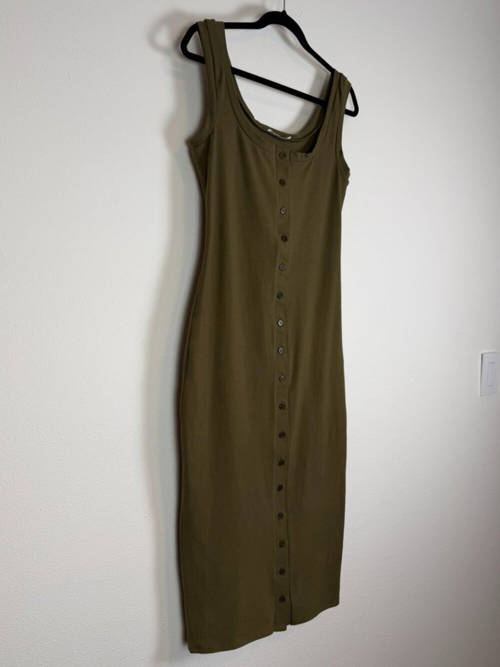 Reformation Olive Green Button Front Midi Dress Size M